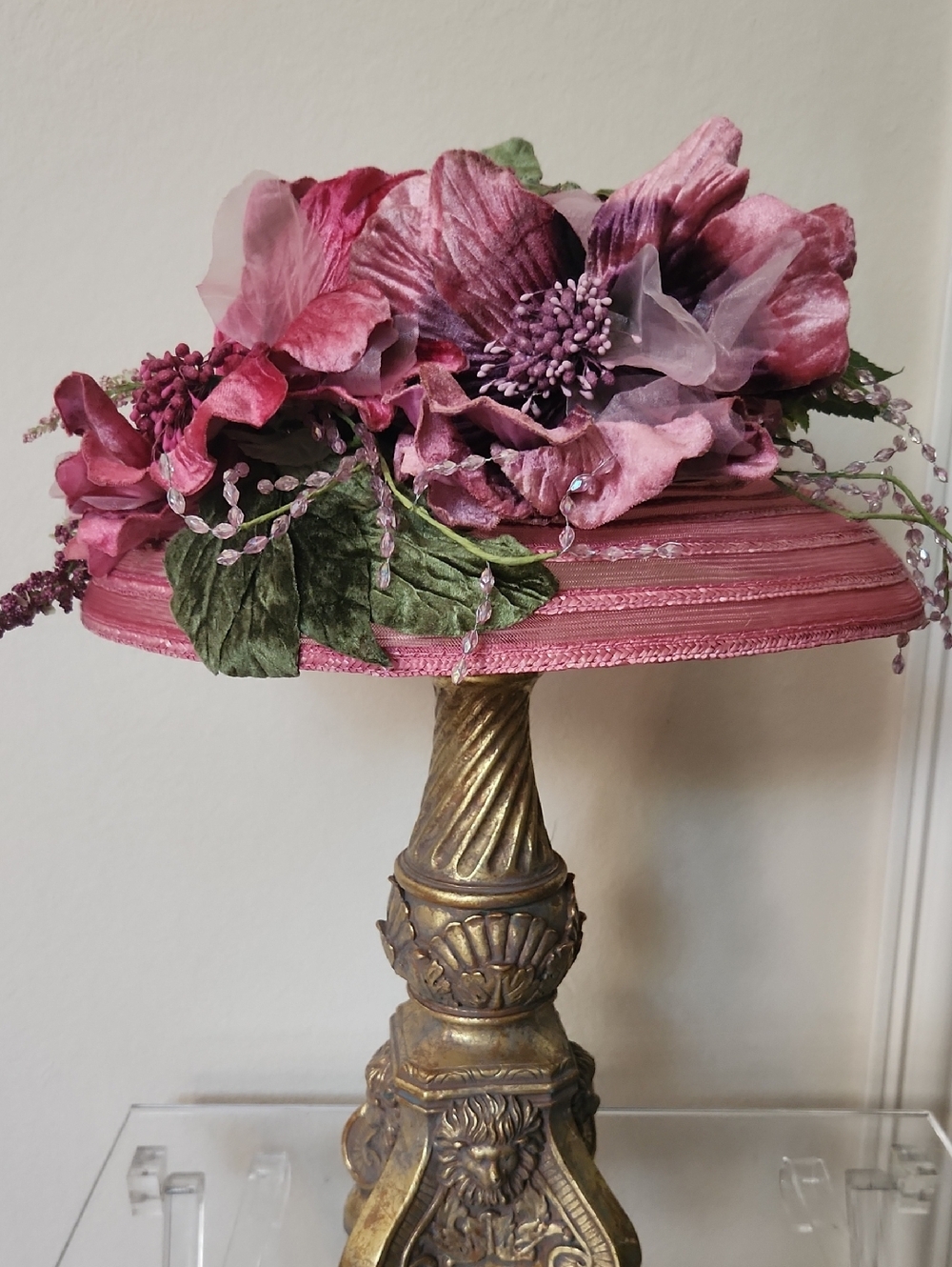 Pink Floral Decorative Hat Accent for Home Decor